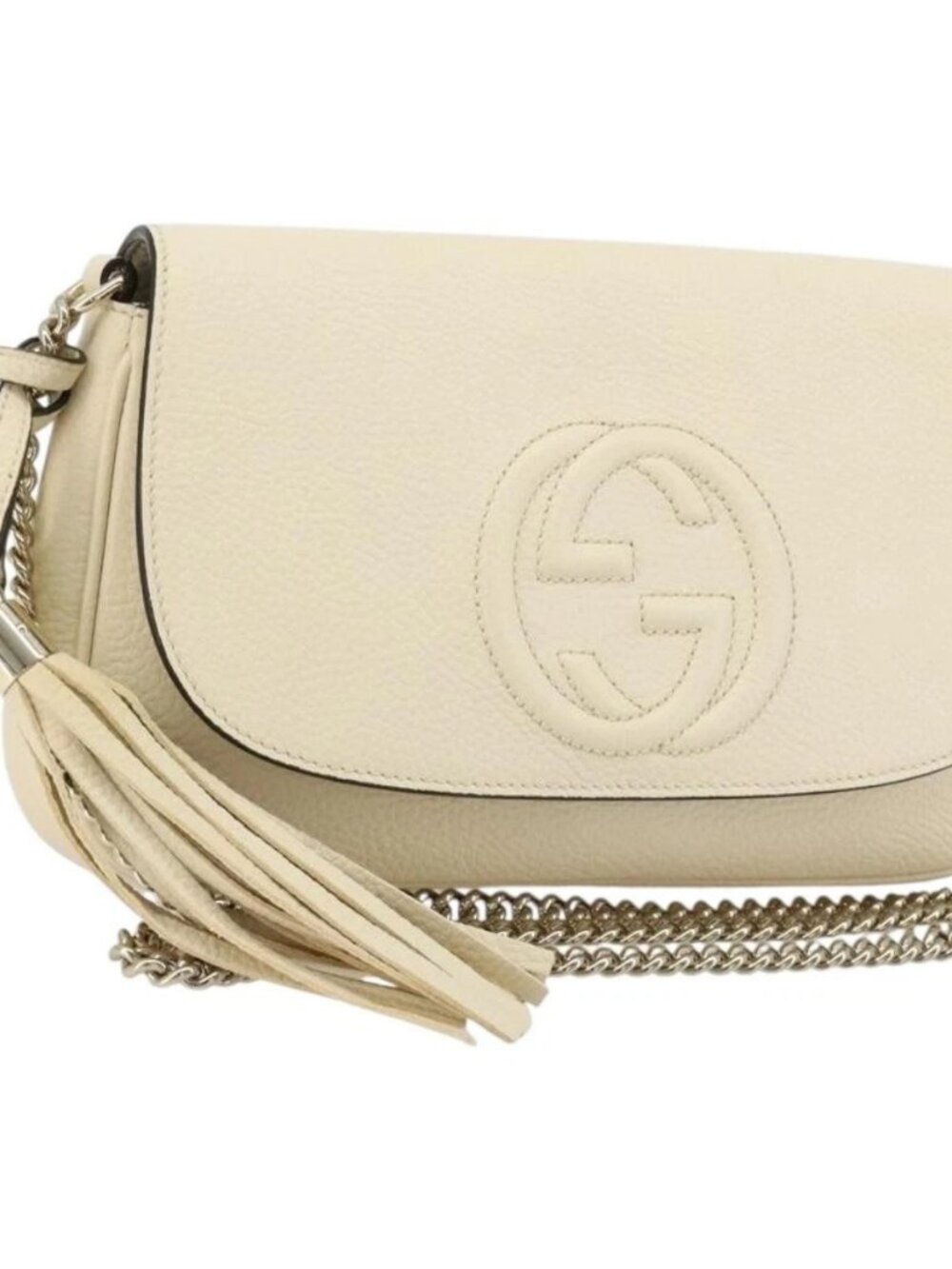GUCCI Chain Soho Shoulder Bag Leather Outlet White Gold 536224 Auth
